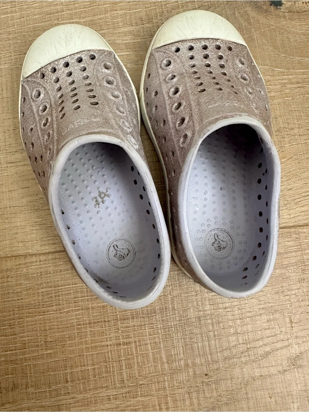 Native Kids Slip-On Sneakers in Metallic Taupe and White